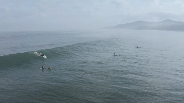 Surfer riding the waves.