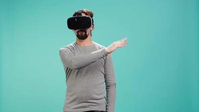 Tech Enthusiast Wearing Virtual Reality Goggles Doing Zooming.